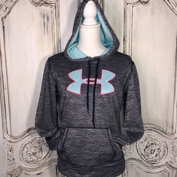 Under Armour Long Sleeve Navy and Turquoise Hoodie Size S/M - Picture 1 of 7